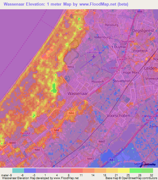 Wassenaar,Netherlands Elevation Map