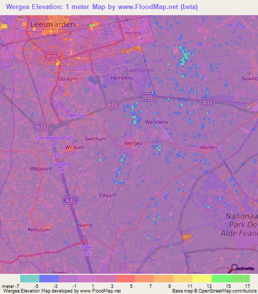 Wergea,Netherlands Elevation Map