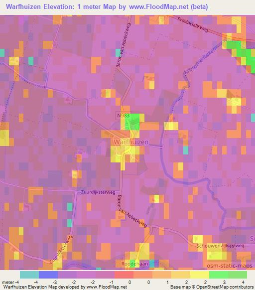 Warfhuizen,Netherlands Elevation Map