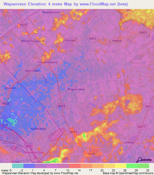 Wapserveen,Netherlands Elevation Map