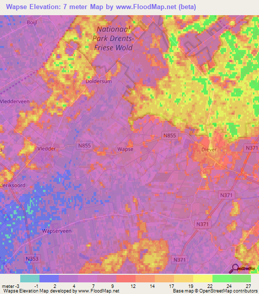 Wapse,Netherlands Elevation Map
