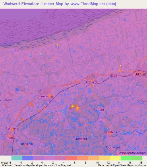 Wadwerd,Netherlands Elevation Map