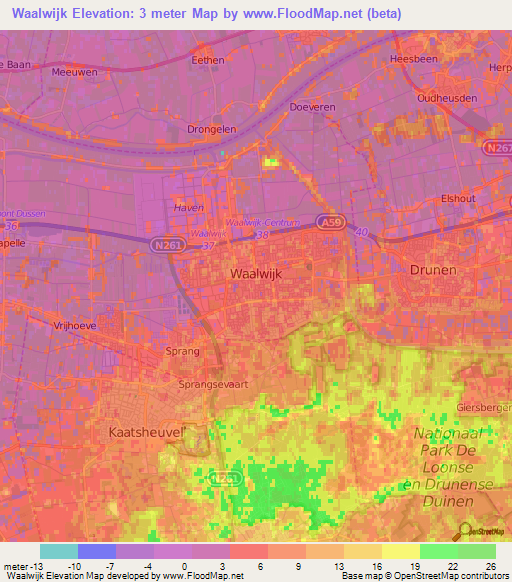 Waalwijk,Netherlands Elevation Map