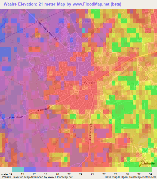 Waalre,Netherlands Elevation Map