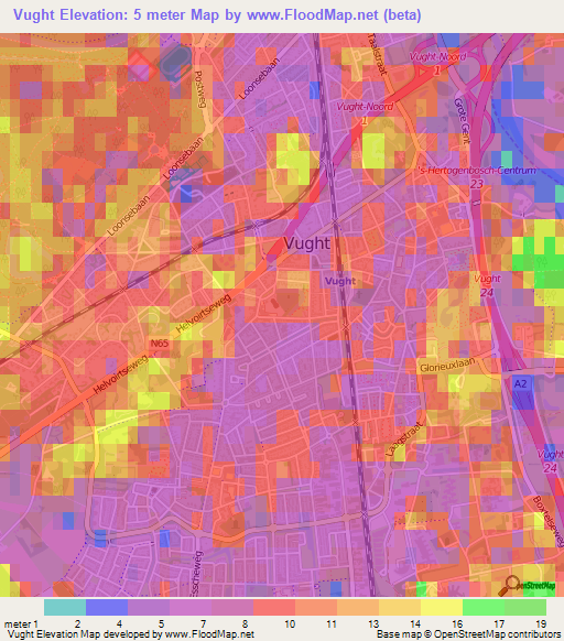 Vught,Netherlands Elevation Map