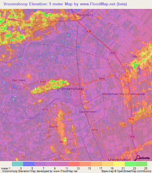 Vroomshoop,Netherlands Elevation Map