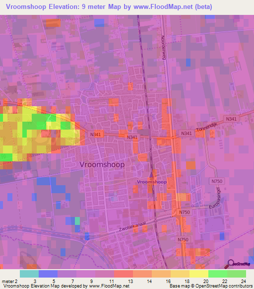 Vroomshoop,Netherlands Elevation Map