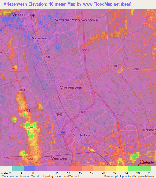 Vriezenveen,Netherlands Elevation Map