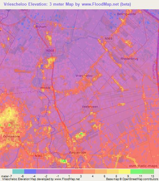 Vriescheloo,Netherlands Elevation Map