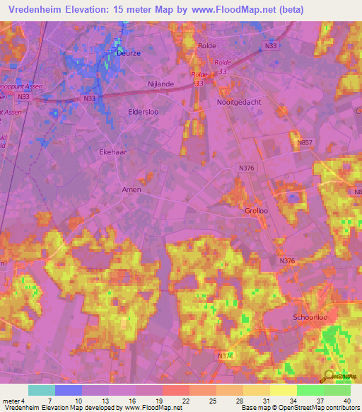 Vredenheim,Netherlands Elevation Map