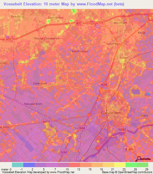 Vossebelt,Netherlands Elevation Map