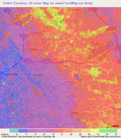 Volkel,Netherlands Elevation Map