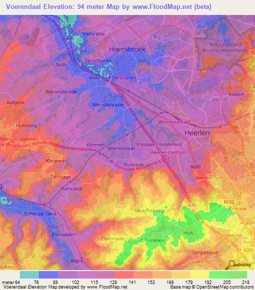 Voerendaal,Netherlands Elevation Map
