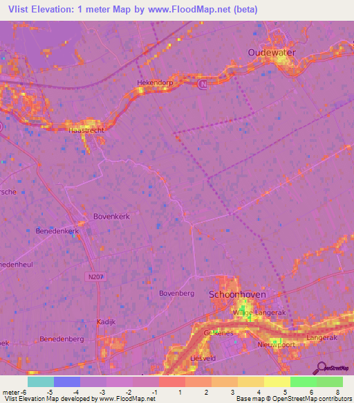 Vlist,Netherlands Elevation Map
