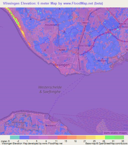 Vlissingen,Netherlands Elevation Map