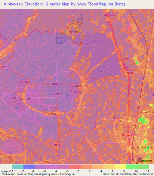 Vinkeveen,Netherlands Elevation Map