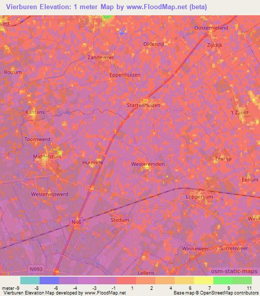 Vierburen,Netherlands Elevation Map
