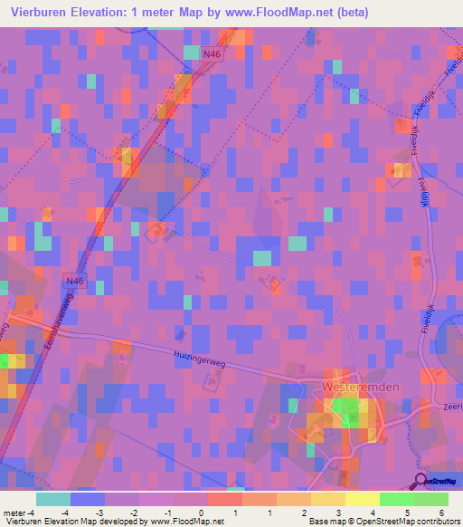 Vierburen,Netherlands Elevation Map