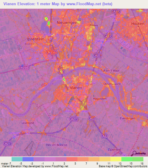 Vianen,Netherlands Elevation Map