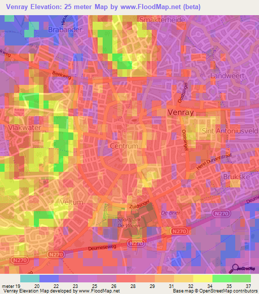 Venray,Netherlands Elevation Map