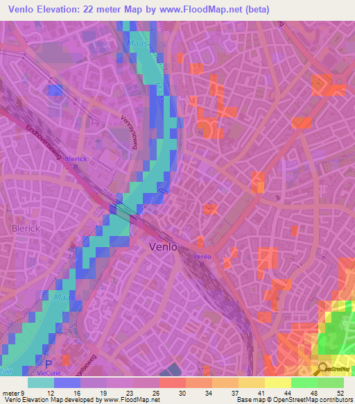 Venlo,Netherlands Elevation Map