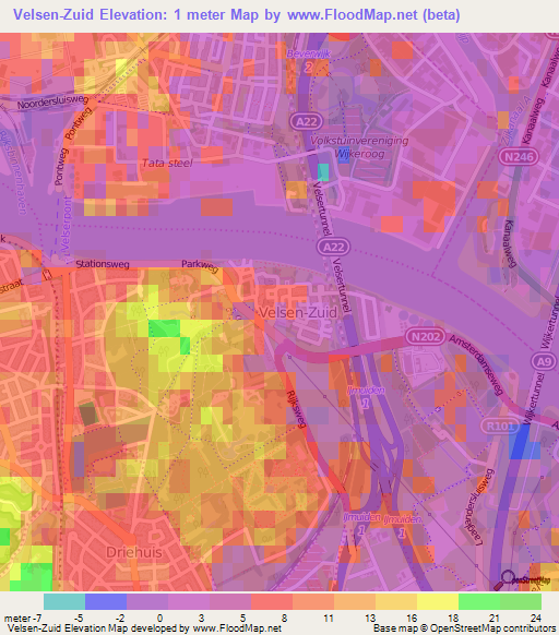 Velsen-Zuid,Netherlands Elevation Map