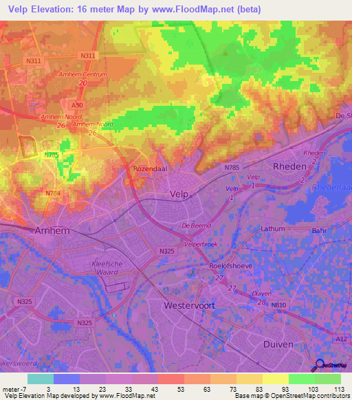 Velp,Netherlands Elevation Map