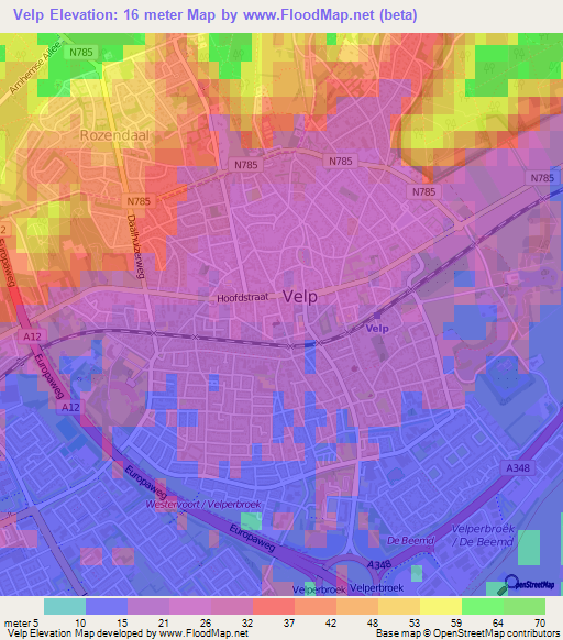Velp,Netherlands Elevation Map