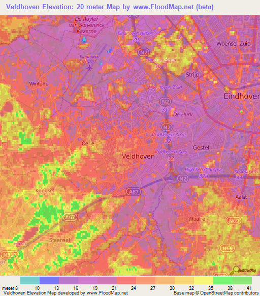 Veldhoven,Netherlands Elevation Map