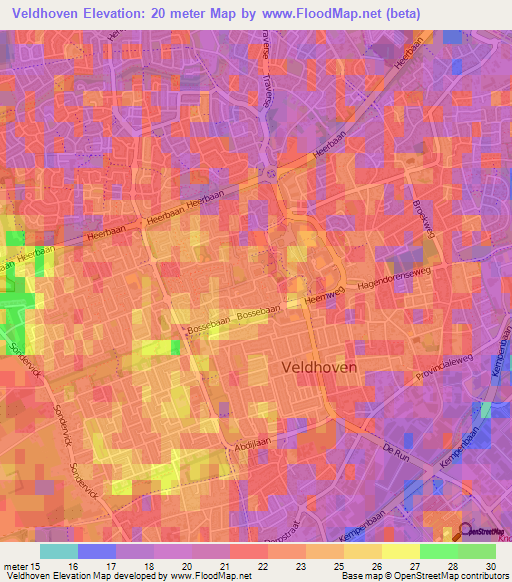 Veldhoven,Netherlands Elevation Map