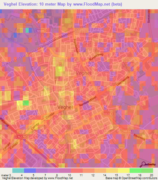 Veghel,Netherlands Elevation Map