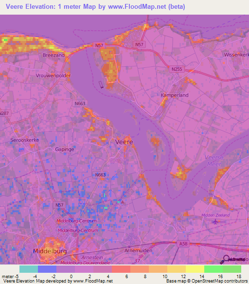 Veere,Netherlands Elevation Map