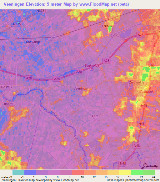 Veeningen,Netherlands Elevation Map