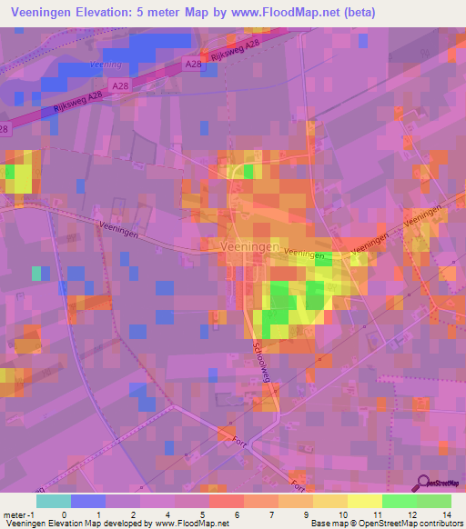 Veeningen,Netherlands Elevation Map