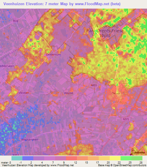 Veenhuizen,Netherlands Elevation Map