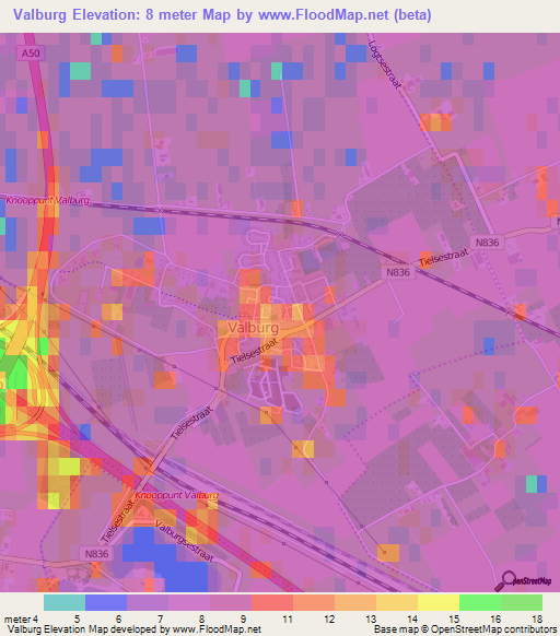 Valburg,Netherlands Elevation Map