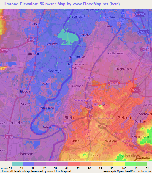 Urmond,Netherlands Elevation Map