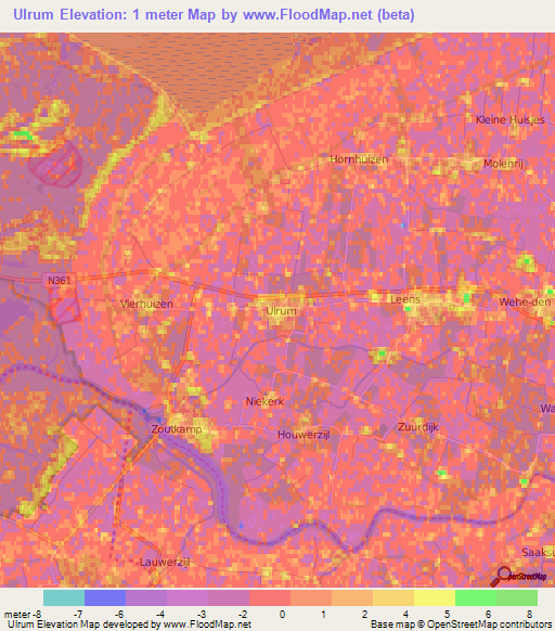 Ulrum,Netherlands Elevation Map
