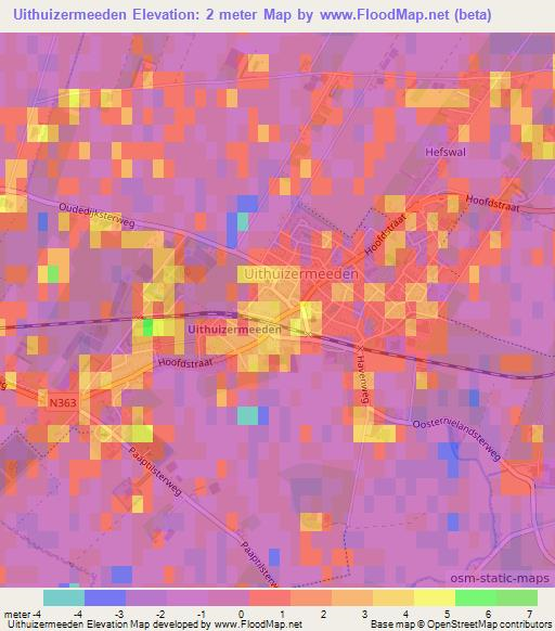Uithuizermeeden,Netherlands Elevation Map