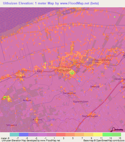Uithuizen,Netherlands Elevation Map