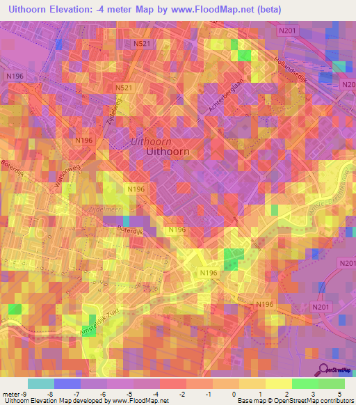 Uithoorn,Netherlands Elevation Map