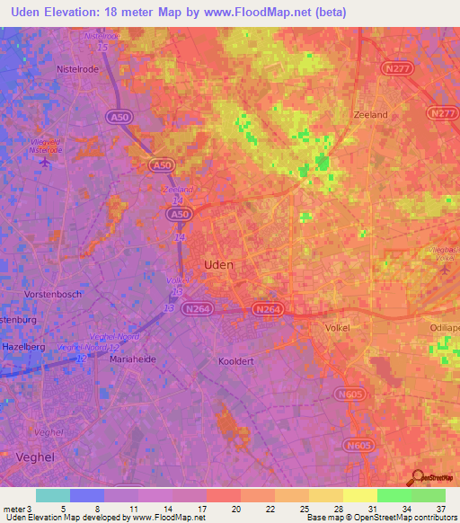 Uden,Netherlands Elevation Map