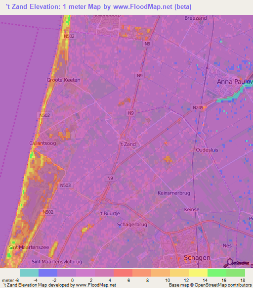 't Zand,Netherlands Elevation Map