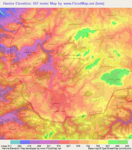 Hanine,Lebanon Elevation Map