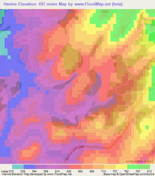 Hanine,Lebanon Elevation Map