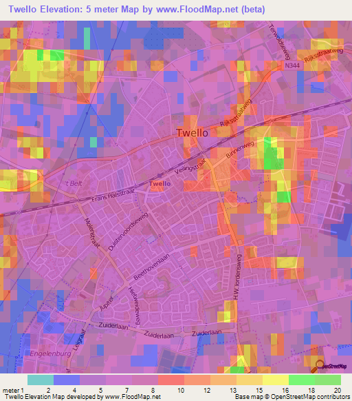 Twello,Netherlands Elevation Map