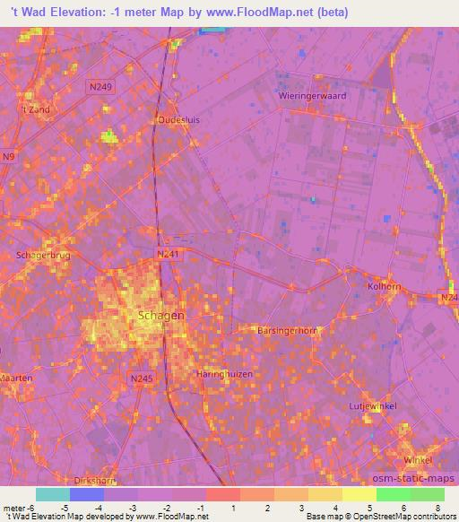 't Wad,Netherlands Elevation Map
