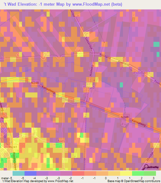 't Wad,Netherlands Elevation Map
