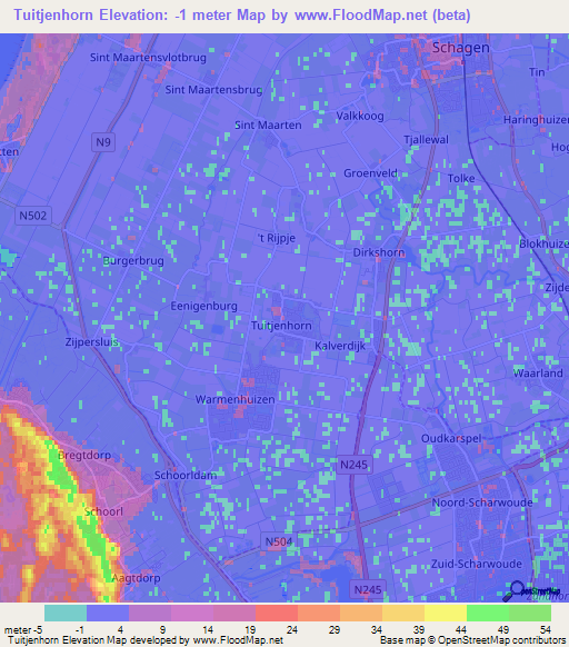 Tuitjenhorn,Netherlands Elevation Map