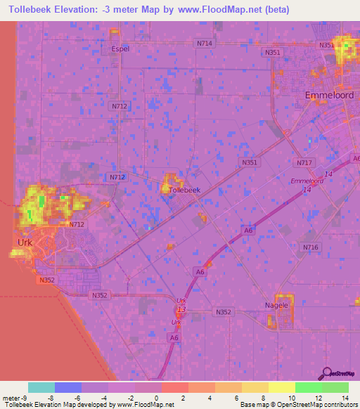 Tollebeek,Netherlands Elevation Map